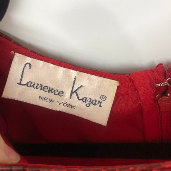 Laurence Kazar red sequin embellished dress Vintage Silk Pattern Petite Small PS - Picture 4 of 9